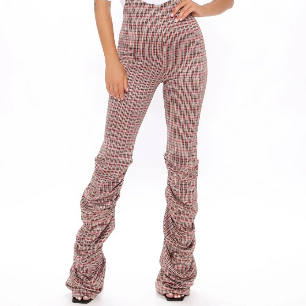 Fashion Nova Stacked Brown Plaid Overall Jumpsuit